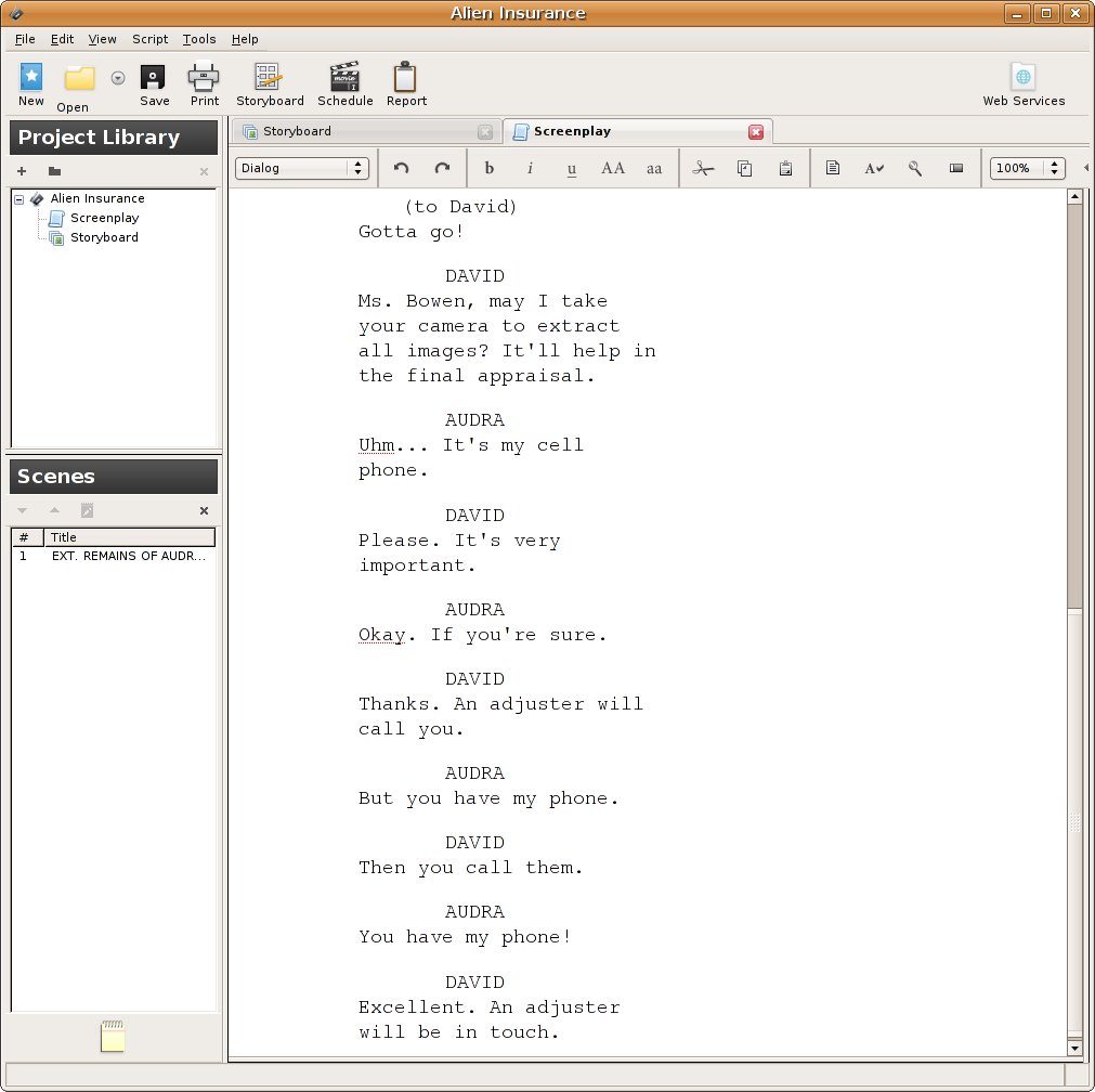 sample shooting script in celtx