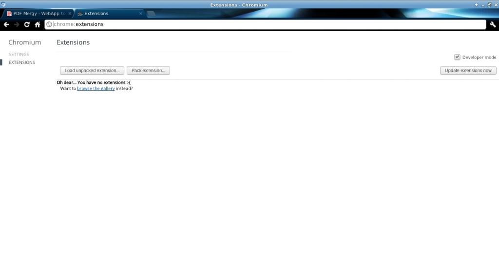 Figure 3: Now Chromium thinks you have no extensions