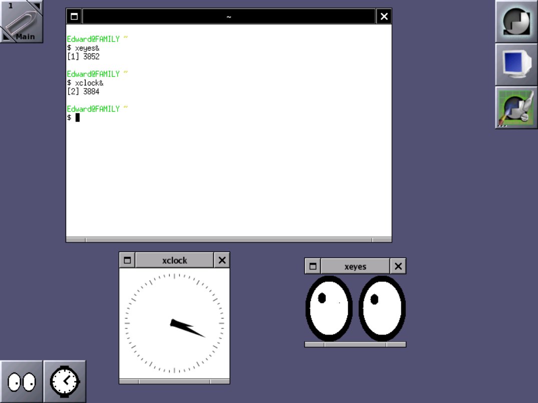 An X-server running the WindowMaker window manager and some other X-clients—things are beginning to get interesting